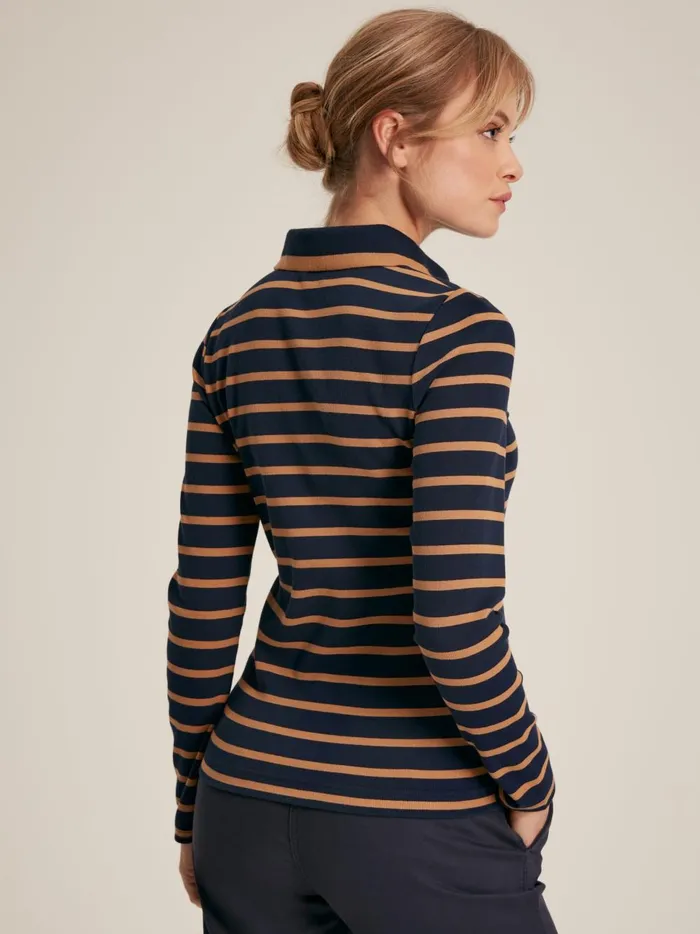 Joules Tops Women Navy and Tan Long Sleeve Ribbed Polo Shirt