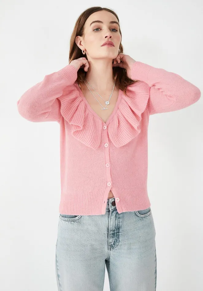 Jumpers and Cardigans Women Hush Carbis Frilled Cardigan Soft Pink