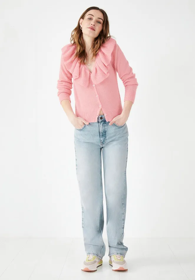 Jumpers and Cardigans Women Hush Carbis Frilled Cardigan Soft Pink