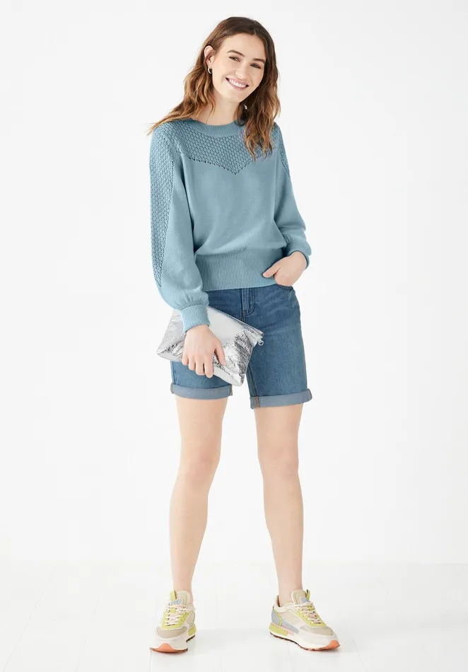 Jumpers and Cardigans Women Hush Ives Pointelle Chevron Jumper Summer Ice Blue