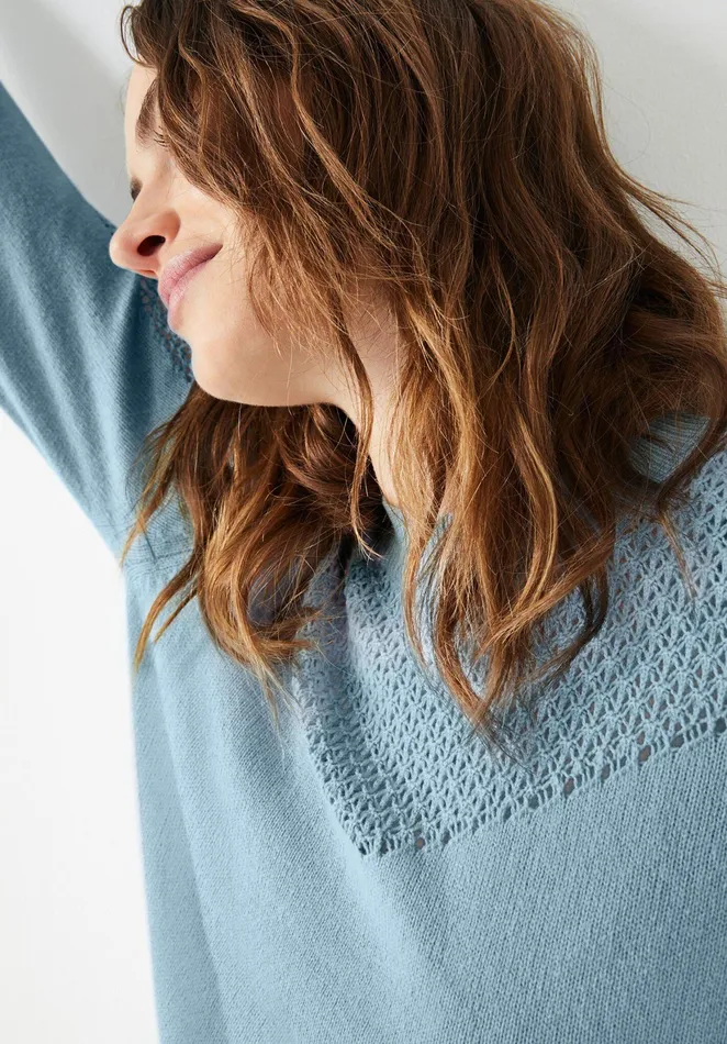 Jumpers and Cardigans Women Hush Ives Pointelle Chevron Jumper Summer Ice Blue