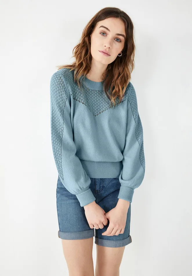 Jumpers and Cardigans Women Hush Ives Pointelle Chevron Jumper Summer Ice Blue