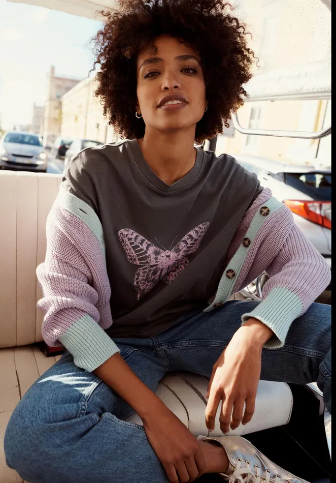 Jumpers and Cardigans Women Hush Rya Contrast Cropped Cardigan Lilac Snowmint