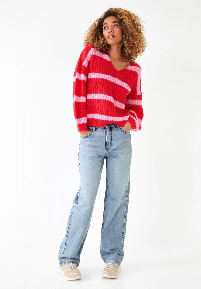 Jumpers and Cardigans Women Hush Serena Striped Jumper Crimson Redpink