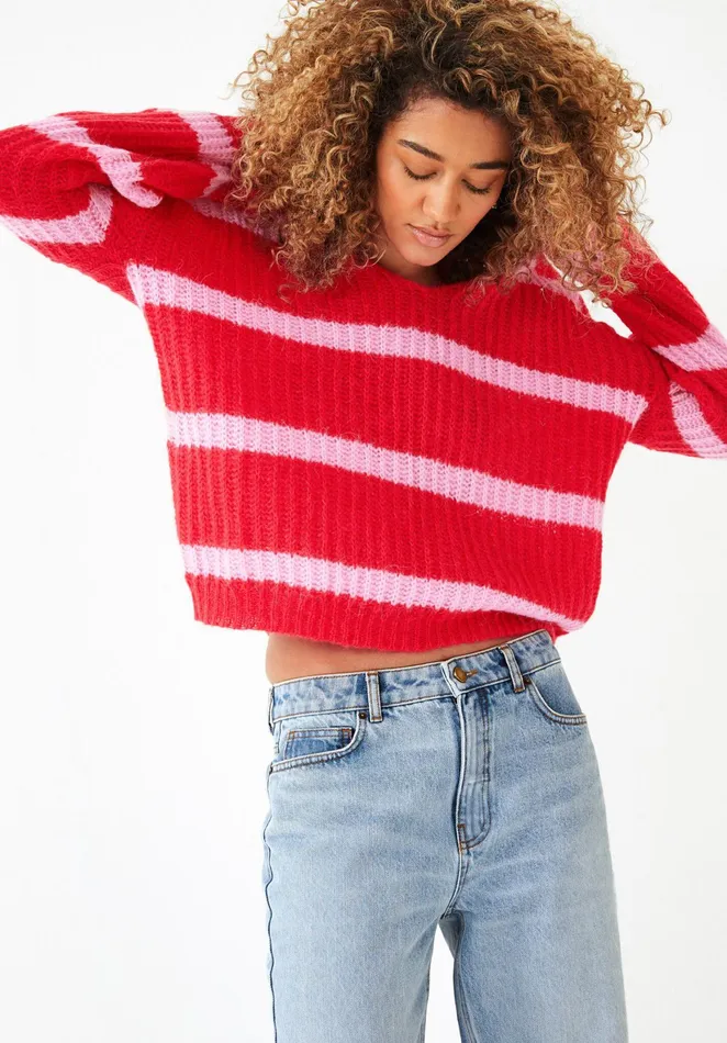 Jumpers and Cardigans Women Hush Serena Striped Jumper Crimson Redpink