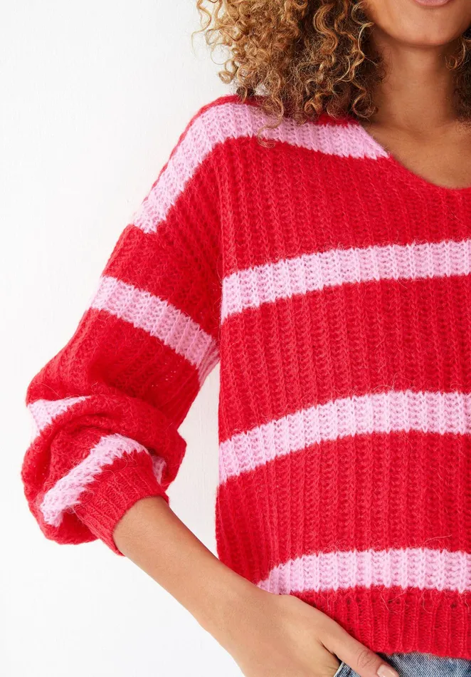 Jumpers and Cardigans Women Hush Serena Striped Jumper Crimson Redpink
