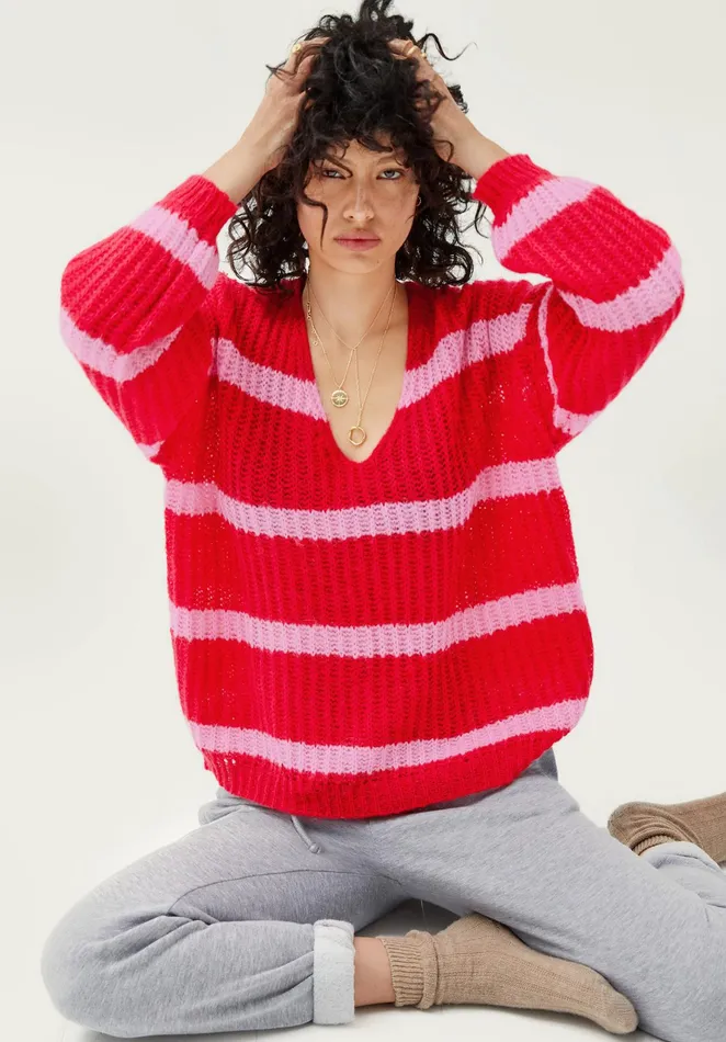 Jumpers and Cardigans Women Hush Serena Striped Jumper Crimson Redpink
