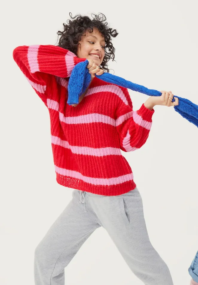 Jumpers and Cardigans Women Hush Serena Striped Jumper Crimson Redpink