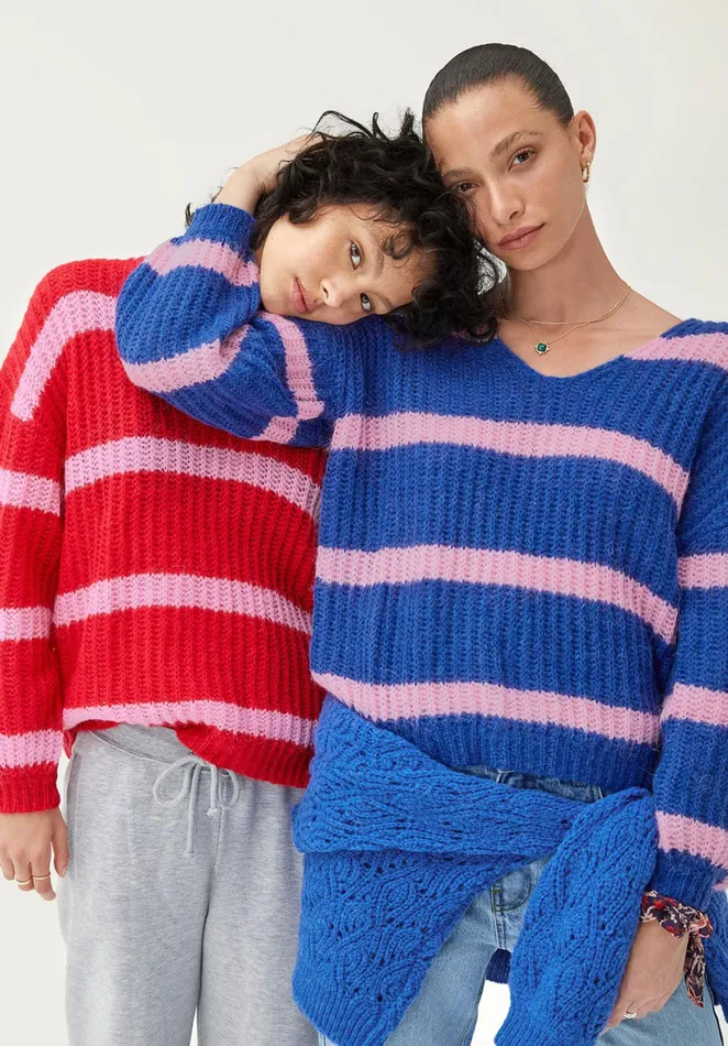 Jumpers and Cardigans Women Hush Serena Striped Jumper Crimson Redpink