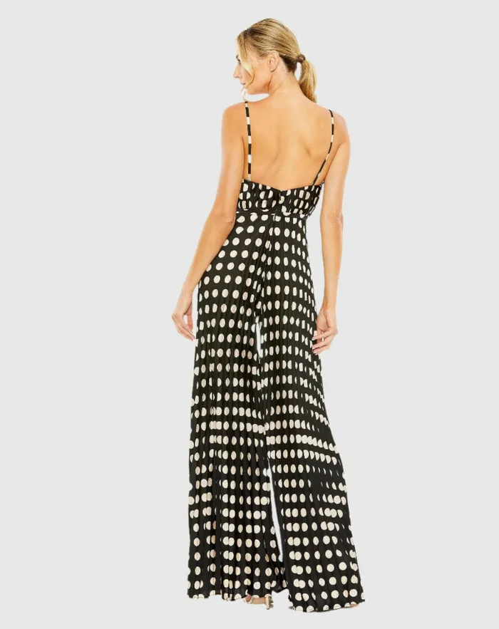Jumpsuits and Rompers Pleated Charmeuse VNeck Jumpsuit Black Multi 8211 Mac Duggal Women