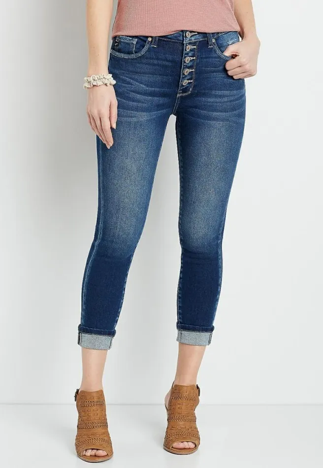 Kancan High Rise Dark Button Fly Cropped Jean Women Maurices Jeans