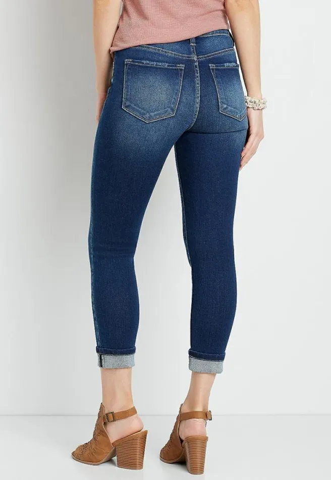 Kancan High Rise Dark Button Fly Cropped Jean Women Maurices Jeans