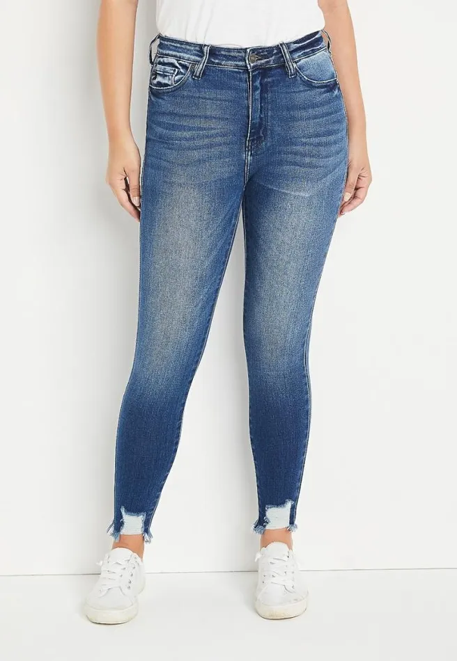 Kancan High Rise Dark Ripped Hem Skinny Jean Women Maurices Jeans