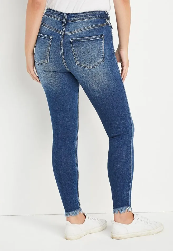 Kancan High Rise Dark Ripped Hem Skinny Jean Women Maurices Jeans