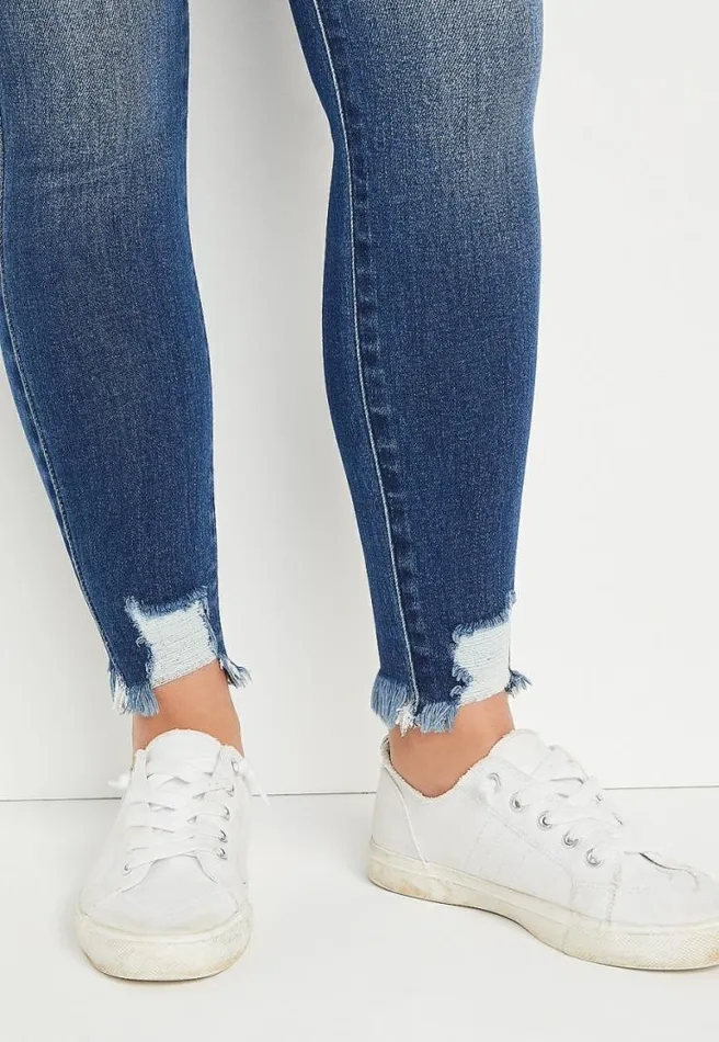 Kancan High Rise Dark Ripped Hem Skinny Jean Women Maurices Jeans