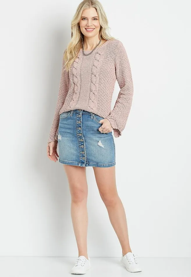 Kancan High Rise Destructed Button Down Denim Skirt Women Maurices Bottoms