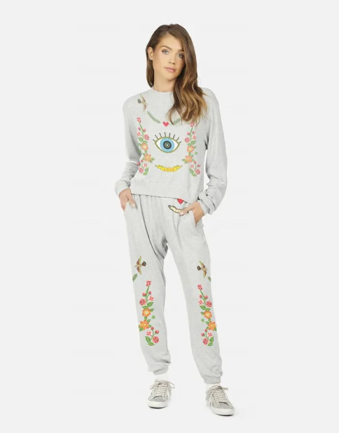 Kaz Floral Eye Love Heather Grey Women Lauren Moshi Long Sleeve