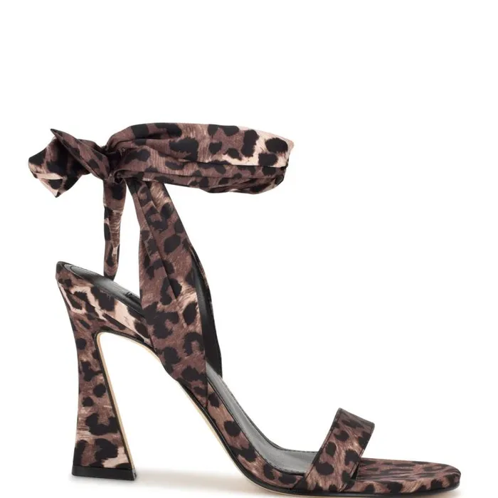 Kelsie Ankle Wrap Heeled Sandals Leopard Satin Women Nine West Heels