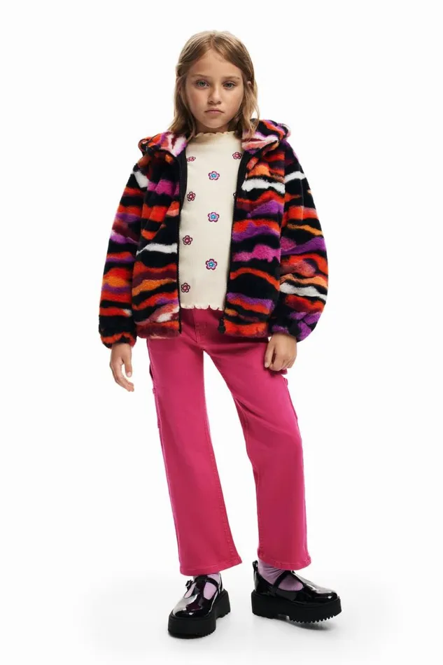 Kids Coats And Jackets Desigual Multicolored Animal Print Faux Fur Jacket