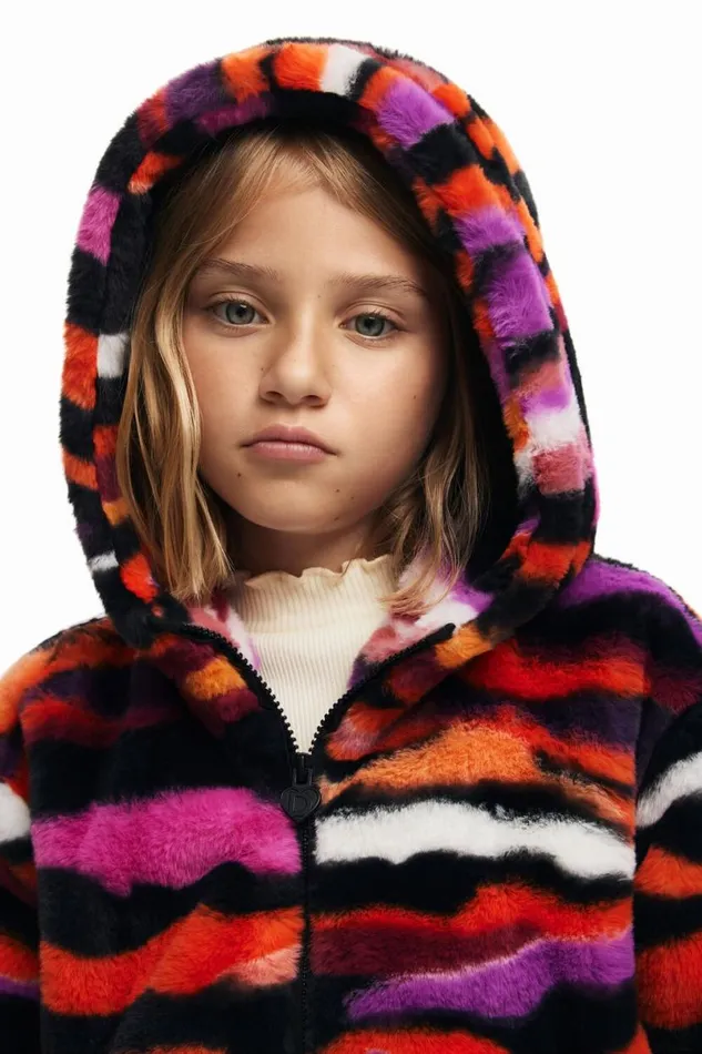 Kids Coats And Jackets Desigual Multicolored Animal Print Faux Fur Jacket