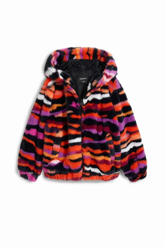 Kids Coats And Jackets Desigual Multicolored Animal Print Faux Fur Jacket