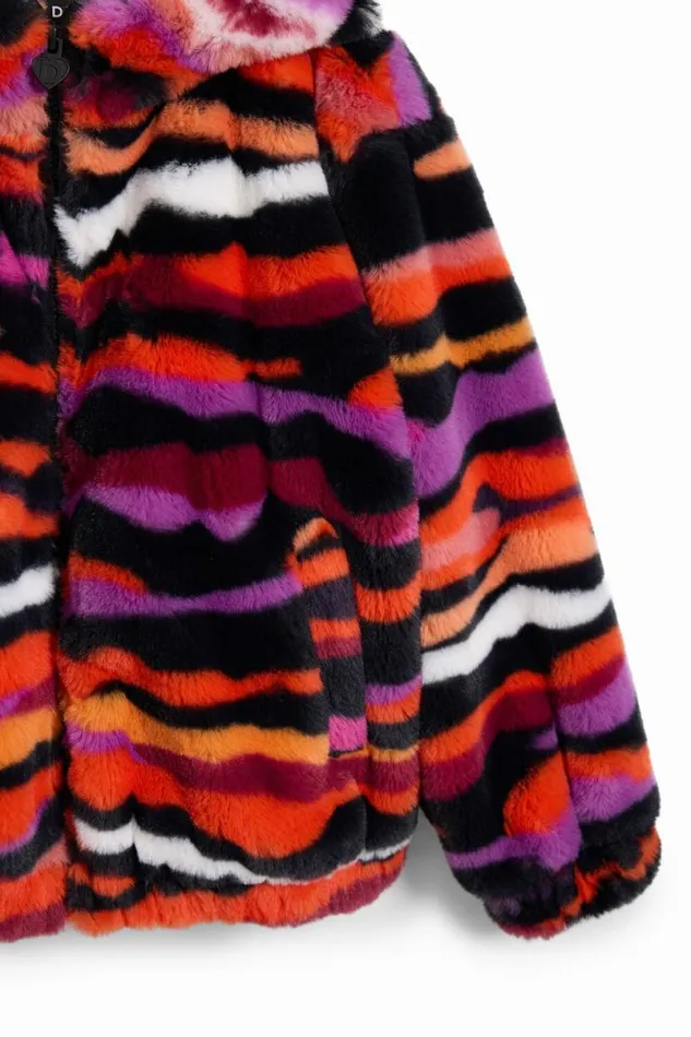 Kids Coats And Jackets Desigual Multicolored Animal Print Faux Fur Jacket