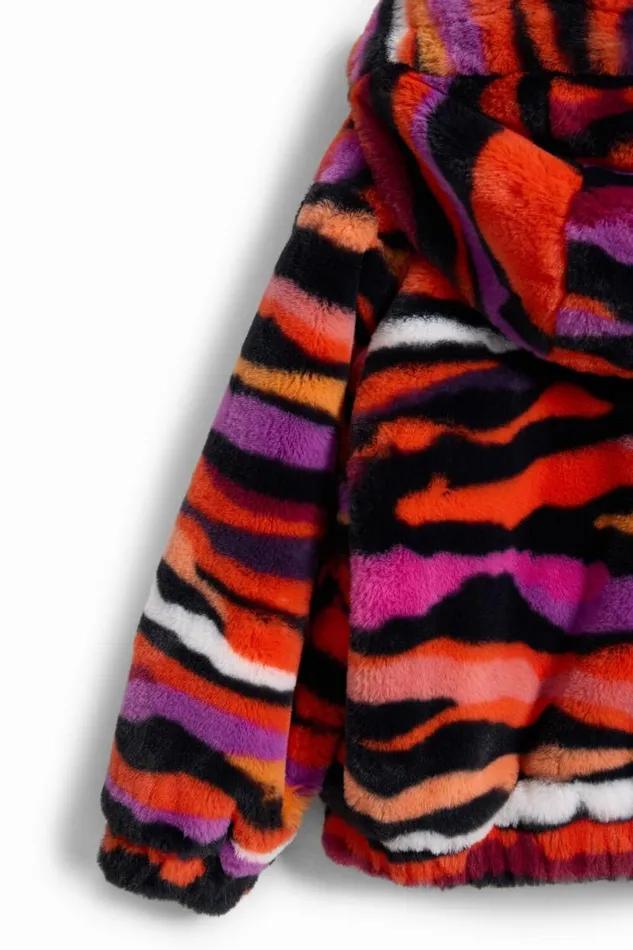 Kids Coats And Jackets Desigual Multicolored Animal Print Faux Fur Jacket
