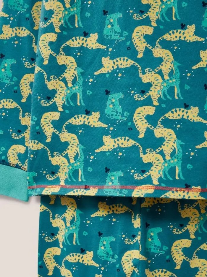 Kids PYJAMAS White Stuff Tiger Printed PJ Set Teal Print