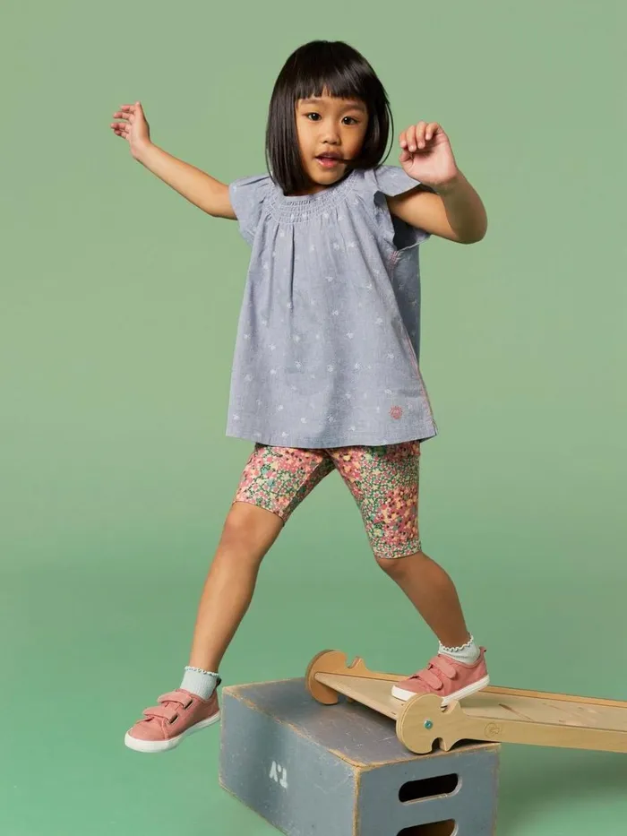 Kids TOPS White Stuff Chambray Frill Top Chambray Blue