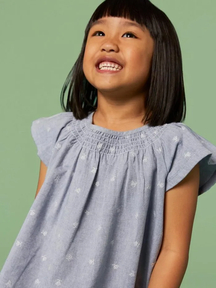 Kids TOPS White Stuff Chambray Frill Top Chambray Blue