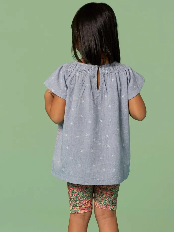 Kids TOPS White Stuff Chambray Frill Top Chambray Blue