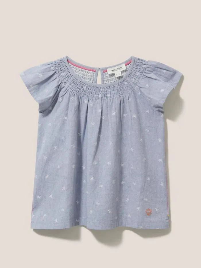 Kids TOPS White Stuff Chambray Frill Top Chambray Blue