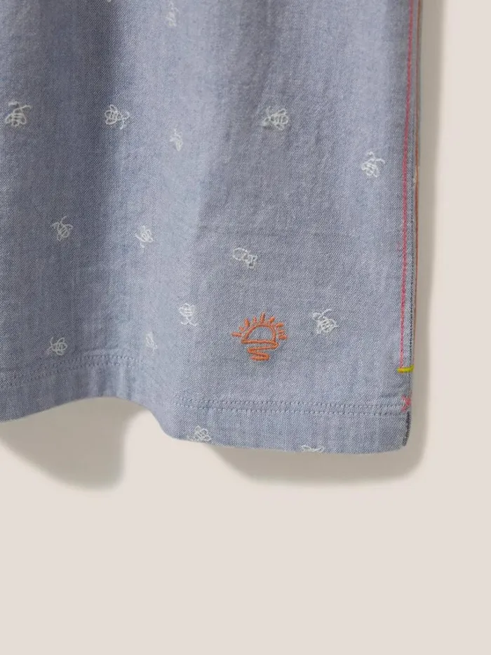 Kids TOPS White Stuff Chambray Frill Top Chambray Blue