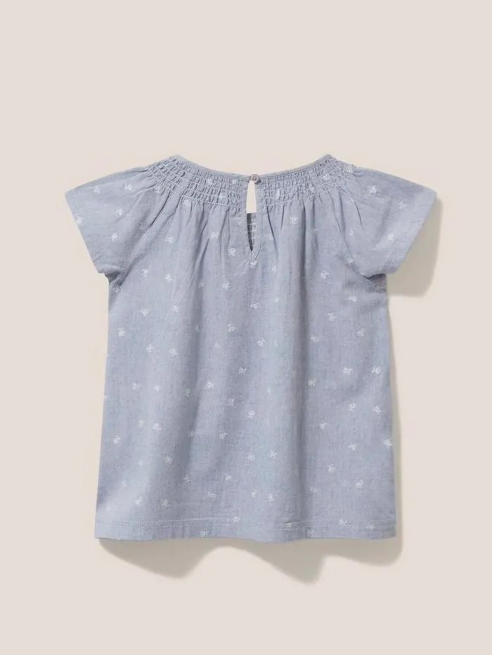 Kids TOPS White Stuff Chambray Frill Top Chambray Blue