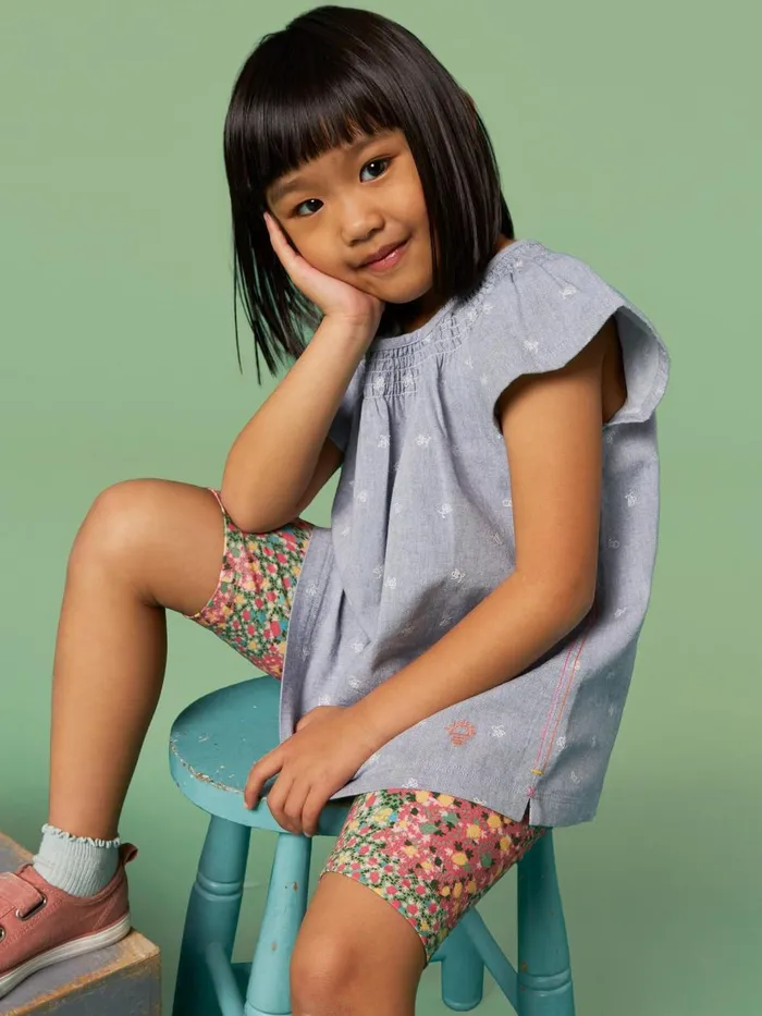 Kids TOPS White Stuff Chambray Frill Top Chambray Blue