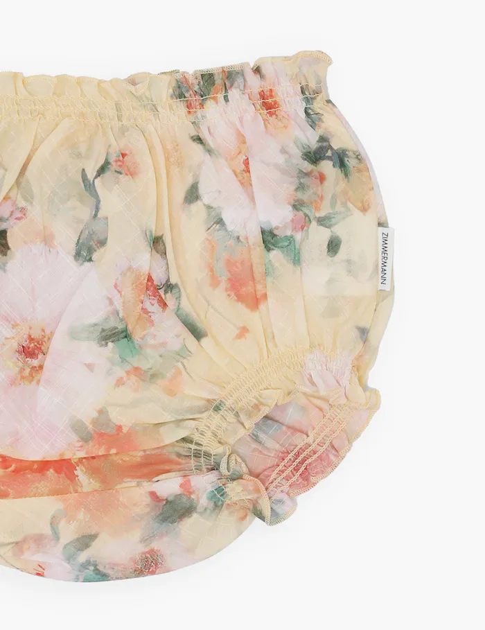 Kids Zimmermann Clothing Everley Bloomer Yellow Watercolour Floral
