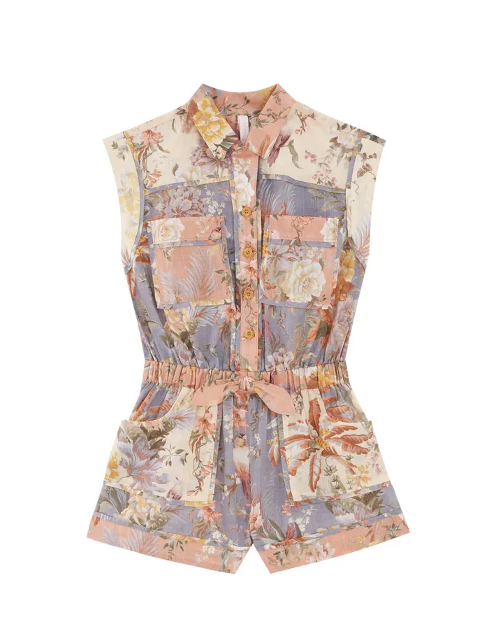 Kids Zimmermann Clothing Tallow Pocket Playsuit Spliced