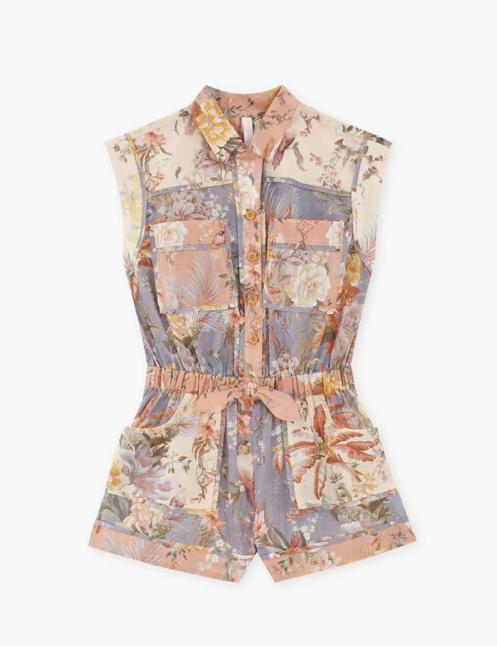 Kids Zimmermann Clothing Tallow Pocket Playsuit Spliced