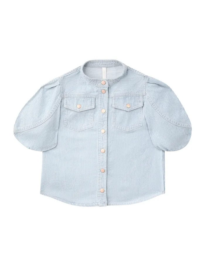 Kids Zimmermann Clothing Wylie Utility Denim Top Ticking Stripe