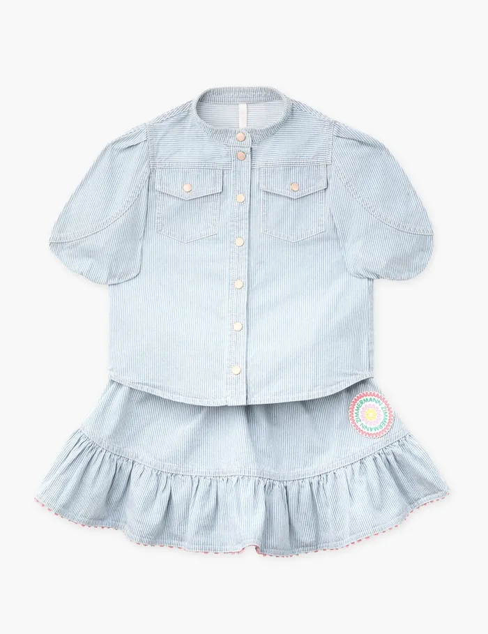 Kids Zimmermann Clothing Wylie Utility Denim Top Ticking Stripe