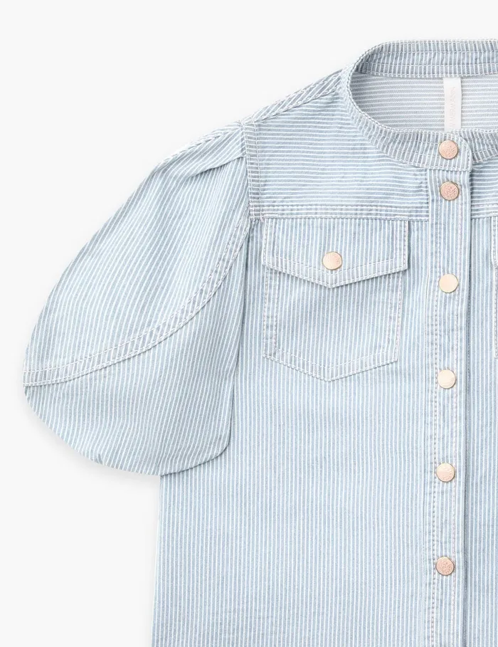Kids Zimmermann Clothing Wylie Utility Denim Top Ticking Stripe