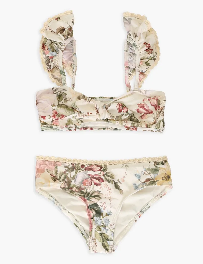 Kids Zimmermann Swimwear Waverly Trim Frill Bikini Cream Floral