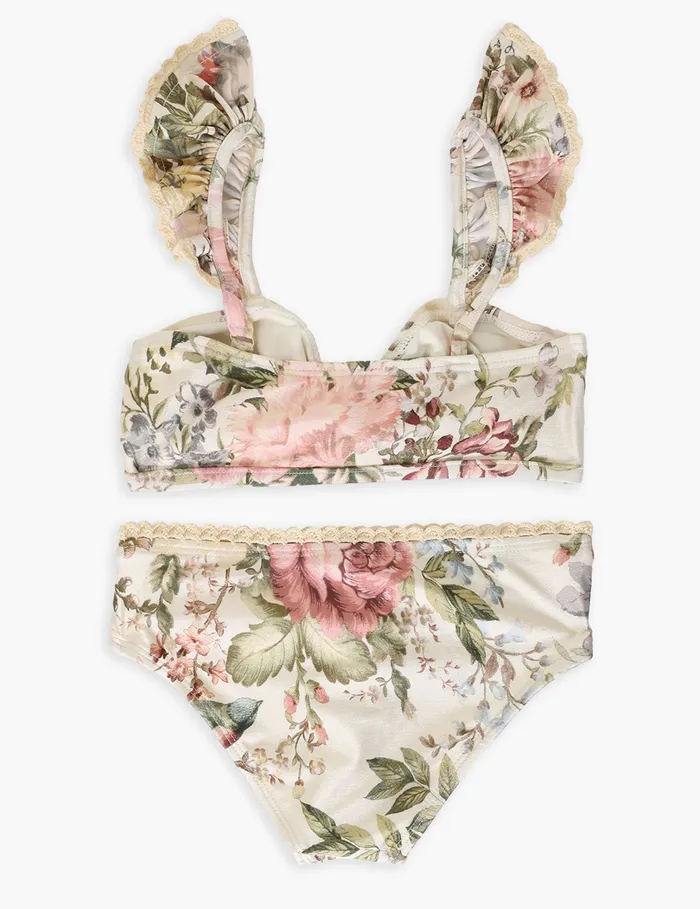 Kids Zimmermann Swimwear Waverly Trim Frill Bikini Cream Floral