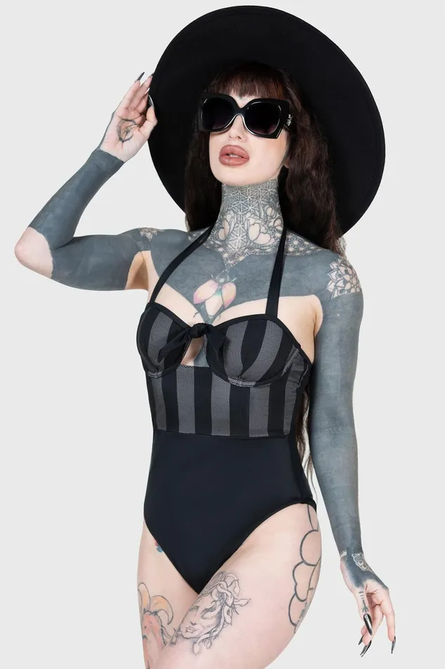 Killstar Swim Women Shadow Stripe Swimsuit