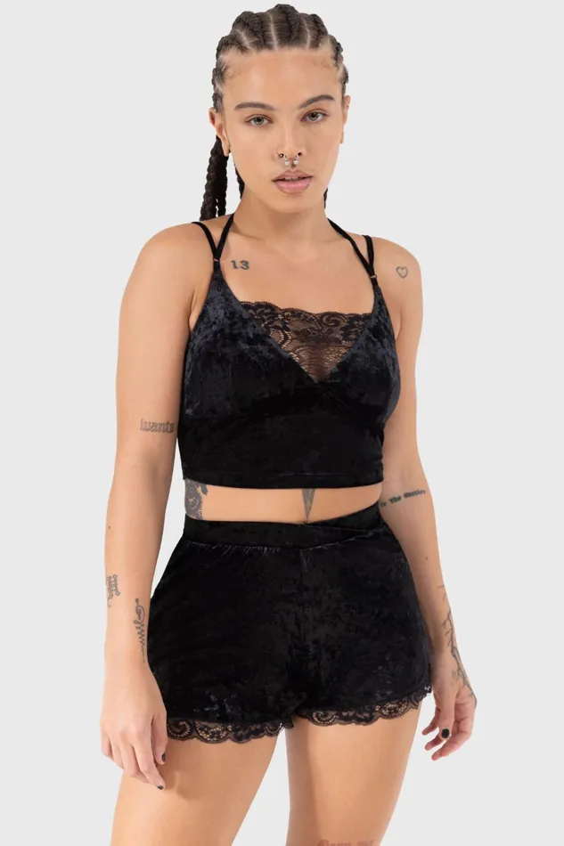 Killstar Velvet Women Burnt Obsidian Shorts
