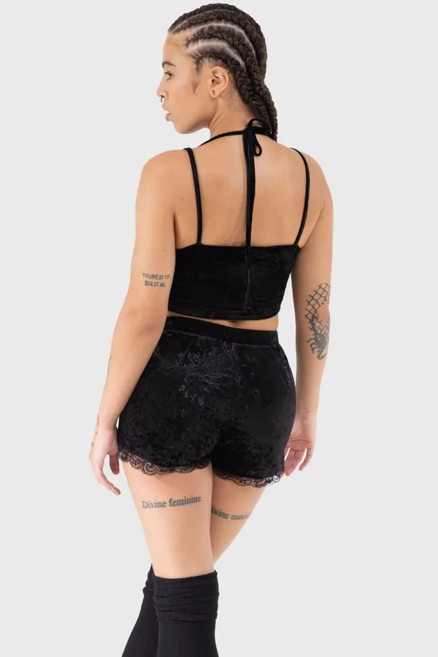 Killstar Velvet Women Burnt Obsidian Shorts