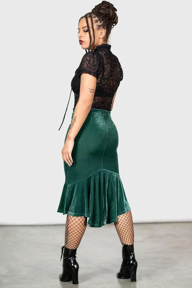 Killstar Velvet Women Drusilla Midi Skirt GREEN