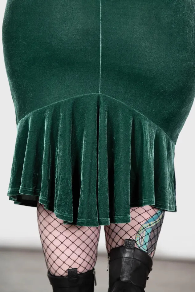 Killstar Velvet Women Drusilla Midi Skirt GREEN