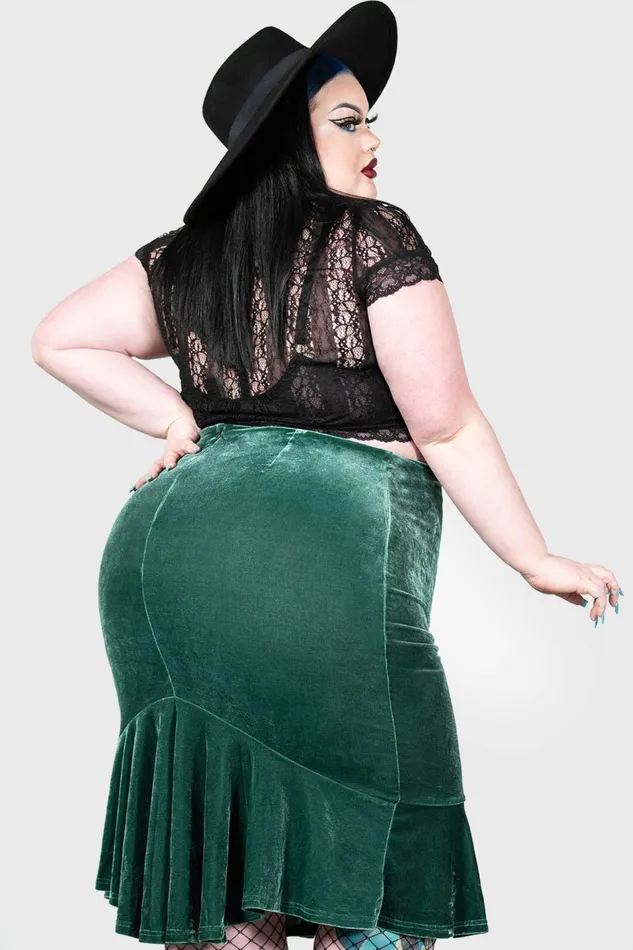 Killstar Velvet Women Drusilla Midi Skirt GREEN