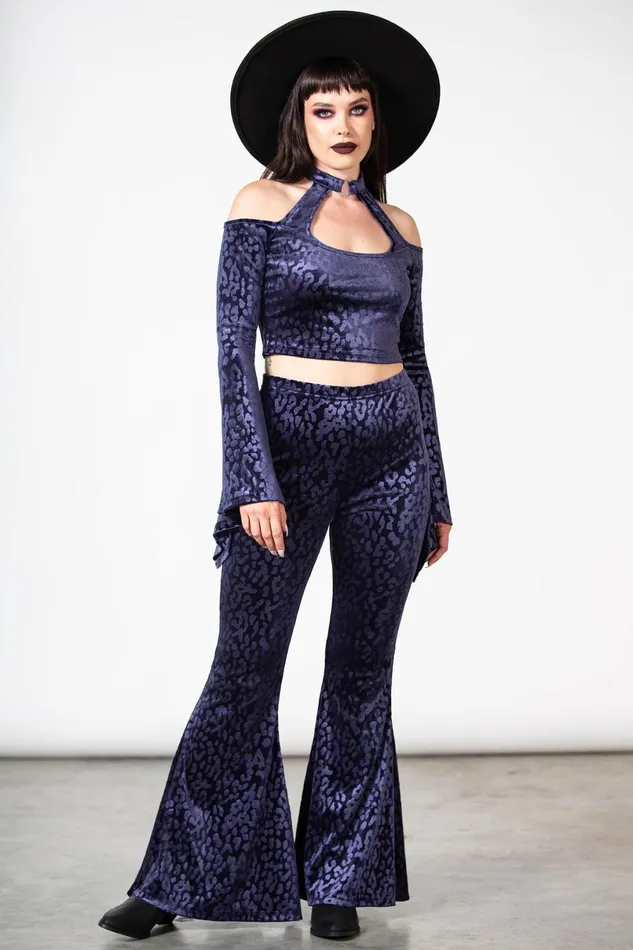 Killstar Velvet Women Felinology Crop Top PLUM